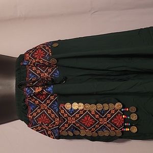 Green Egyptian drop crotch harem pants